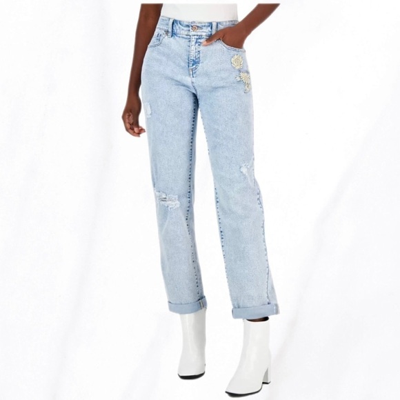INC Mid-rise Boyfriend Jeans with Flower detail - Picture 1 of 1